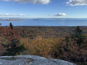 A view over Penobscot Bay and beyond to Isle au Haut, from the top of Bald Rock Mountain in Lincolnville. (Photo courtesy Lily Herb)