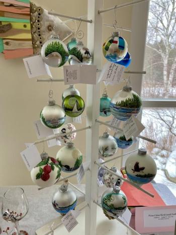 Christmas ornament balls on a bare tree