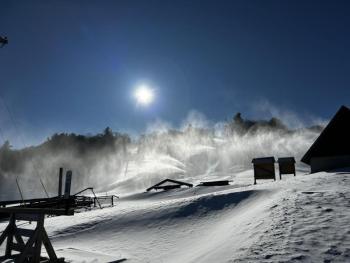 Dec. 9, a cold day at the Snow Bowl, was perfect for making snow. (Photo by Lynda Clancy)