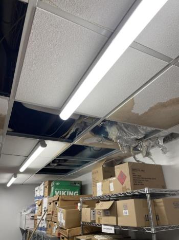 ceiling water damage in evidence room