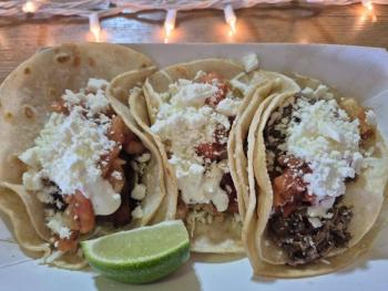 A three-for-two deal of local haddock, chicken, and steak tacos. Photo by Kay Stephens