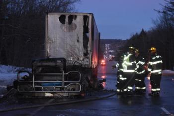 burned truck as seen from the south