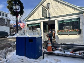 ice sculpture display in front of business