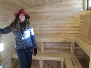 Inside the six-person wood-fired sauna. Photo by Kay Stephens