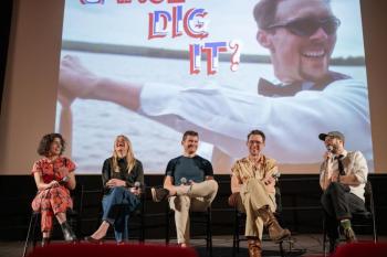 (left to right) are Victoria Negri (producer), Kelsey Lea Jones (actor and producer), Zach Griffin (editor), and Sam Dunning (writer, director, actor). Photo courtesy Ross Bergen