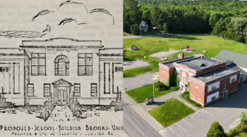 sketch of the morse memorial school plus a recent photo of the building.