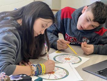 Teen girl, teen boy fill in a wheel of control worksheet