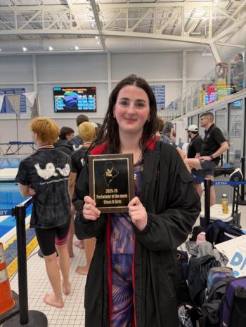  Camden Hills Regional High School Senior Rowan Stewart was awarded the “Performer of the Meet" at the Class B State Championships held March 7 at Colby College in Waterville. (Photo courtesy Naomi Fisher-Barrett)