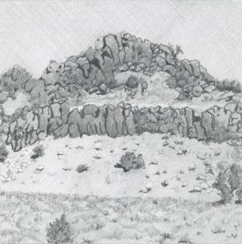 one of the intricate geologic constructs that have been flying by my van on every side at 75 mph. (Drawing by Rick Cronin)