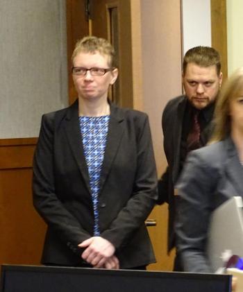 Sharon Carrillo enters the courtroom during her murder trial. (photo by Erica Thoms)