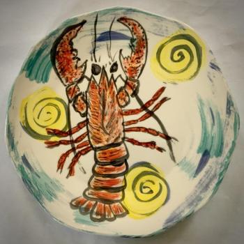 painting of a lobster on a plate