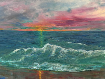 ocean tides painting with pinkish clouds