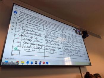 signatures obtained as part of the referendum petition process are shown on a screen. 