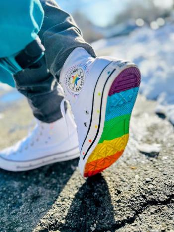sneaker with rainbow tread
