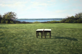 painting of two tables in a field