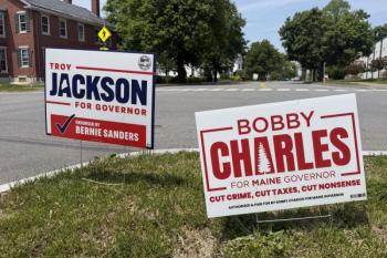 campaign signs for Troy Jackson and Bobby Charles.
