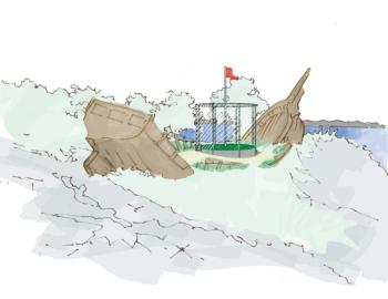 colored drawing of broken ship