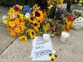 a makeshift memorial in biddeford