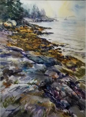 painting of rock shoreline