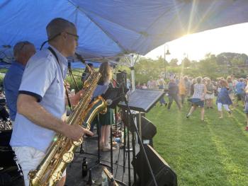 side view of band on stage