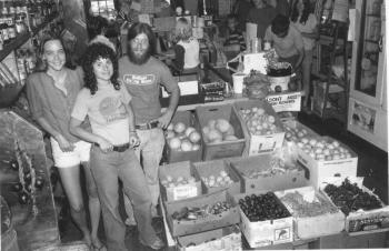 black and white picture of people, produce