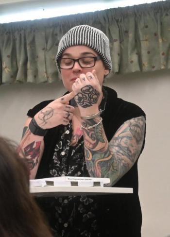 Olivia FitzPatrick reading at the Waldoboro Library. Courtesy photo