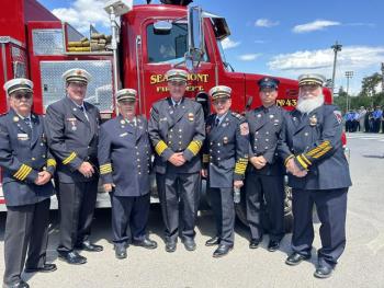(Pictured left to right)Richard Jones VP Oxford County Rep. Peru Fire, Scott Holst VP Somerset County Rep. Waterville Fire, Mark Gay Exetutive Vice York Beach Fire, Ken Desmond President MSFFF Georgetown Fire, Joe Guyotte VP Piscataqius County Dover-Foxcroft Fire, Frank Pertrulli VP Sagadahoc County Woolwich Fire, Tom Malcolm VP Penobsot County Millinocket Fire.