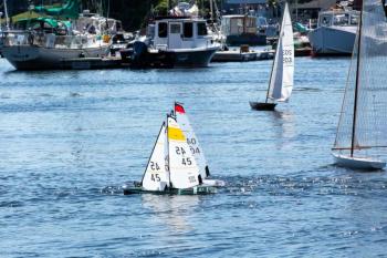 model sailboat in water