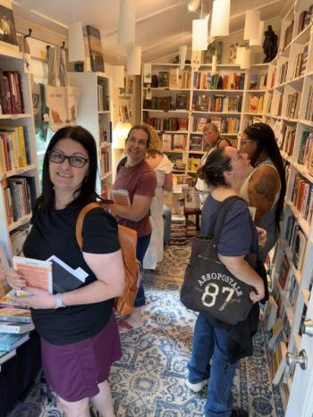 Shopping in The Tiny Bookshop. Photo courtesy Meesh Preston