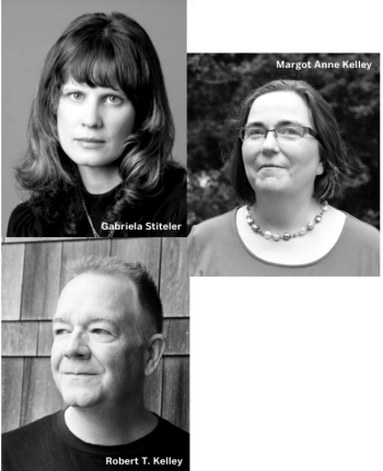 three-tile collage of author photos