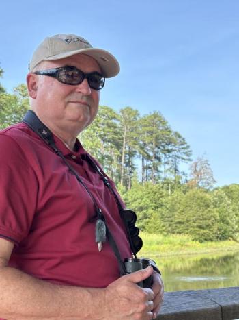The authors (Jeff here) spent some time looking for birds on the trails at the Duke Ponds on the Duke University campus on a hot day in August. It was a pleasure to find brown-headed nuthatches and Carolina chickadees here. Courtesy of Allison Wells.