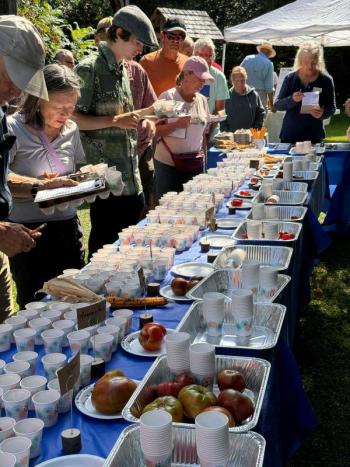 taste-testing table with crowd