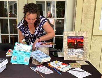 Carley Packard of No Shelf Control author collective was one of the authors at The Tiny Bookshop to greet the book crawl. Photo courtesy Kelly Hokkanen