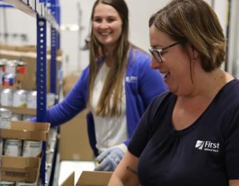 two women at food pantry