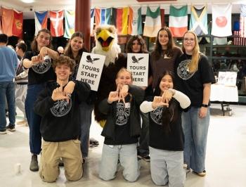 group photo with mascot