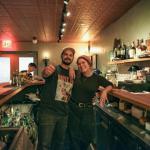 Wesley and Carly Summers behind their hand-carved bar. Photo courtesy Molli Wentworth King