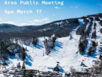 Public Meeting Poster with photo of Camden Snow Bowl
