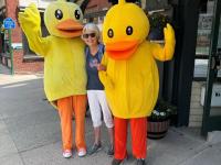 Lucky Duck and pal Plucky Duck were on hand to oversee today's race once they said "hello" to incoming West Bay Rotary President Deb Hitchings.
