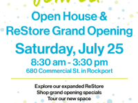Midcoast Habitat for Humanity invites the community to celebrate its Open House and ReStore Grand Opening on Saturday, July 25, from 8:30 a.m. to 3:30 p.m. at its new location, 680 Commercial Street in Rockport.
