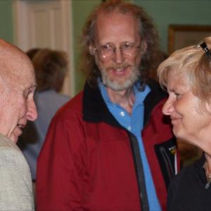 Rockport residents Vernon Hunter, Geoff Parker (select board member) and Fran Hart, at the Rockville Chapel, Sept. 12, for the first of several listening tours that are being held in the smaller villages of town. (Photo by Lynda Clancy)