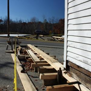 The former Center School building in Lincolnville is ready for its big move across the road to the former Dean & Eugley Garage site Saturday, Oct. 28 at 8:30 a.m. Route 52/173 will be closed from 9 to 11 a.m. and traffic diverted at Drake Store (Beach Road) and Petunia Pump (Route 235) during the move. (Photo by Holly S. Edwards)