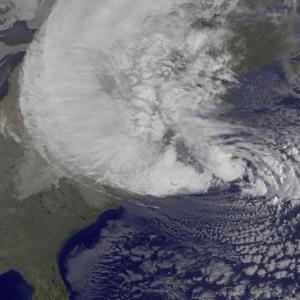 As of 5 a.m. Oct. 29, the center of Hurricane Sandy was about 410 miles east-southeast of Washington, D.C., moving north at 15 miles per hour, with maximum sustained winds of 85 miles per hour. The storm is expected to make landfall along the southern New Jersey coast tonight. Tropical storm force winds extend almost 500 miles from the center. Here's the latest NOAA GOES-13 satellite image of Sandy from this morning.