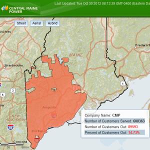 Central Maine Power's "Outage Central" online link is at http://www.cmpco.com/outages/default.html. (Map courtesy CMP)