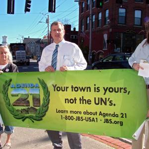 The John Birch Society brings its message to downtown Belfast Wednesday, Oct. 24. From left: Dawn Clark of Belfast, JBS Regional Field Coordinator Harold Shurtleff and Maine Field Director Anna Morkeski.