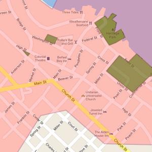 Belfast City Councilors balked at a request from the Belfast Police Department to make the city's parks designated drug free zones, largely because the zones would extend far beyond the boundaries of the parks. Buffer shown above in pink; click the link in the text for the full map.