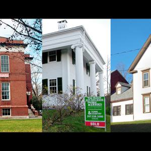 The former Peirce School, left, the Johnson-Pratt House and old Waldo County Sheriff's Office and jail have all outlived their original purposes, but after languishing in what might have been their later years, each may be on the cusp of a new chapter. (Photos by Ethan Andrews)