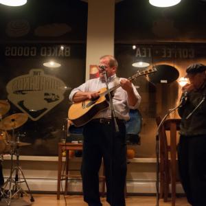John Coleman, the feature performer Thursday night along with friends performed at Open Mic at the Highlands Coffee Shop in Thomaston. (Photo by Ron Hawkes)