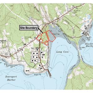 A map depicting the location of a proposed liquefied petroleum gas (LPG) storage facility and terminal adjacent to the port at Mack Point in Searsport
