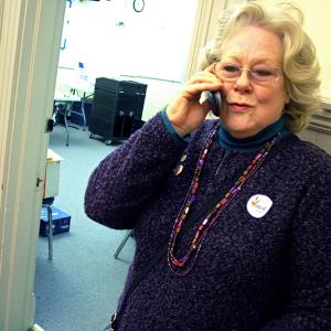 Mary Mortier, who won a close two-way race for the Ward 1 City Council seat, stands outside the Council Chambers in City Hall after the close of polls, Tuesday night. (Photo by Ethan Andrews)