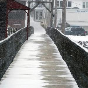 Footbridge during a winter storm